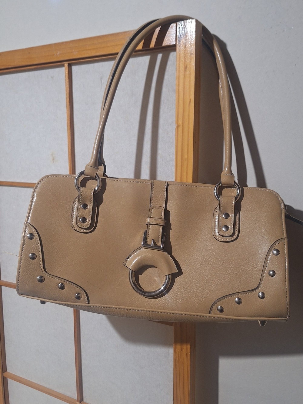 Neutral Tan Women’s Shoulder Bag - Classic Stud Accent